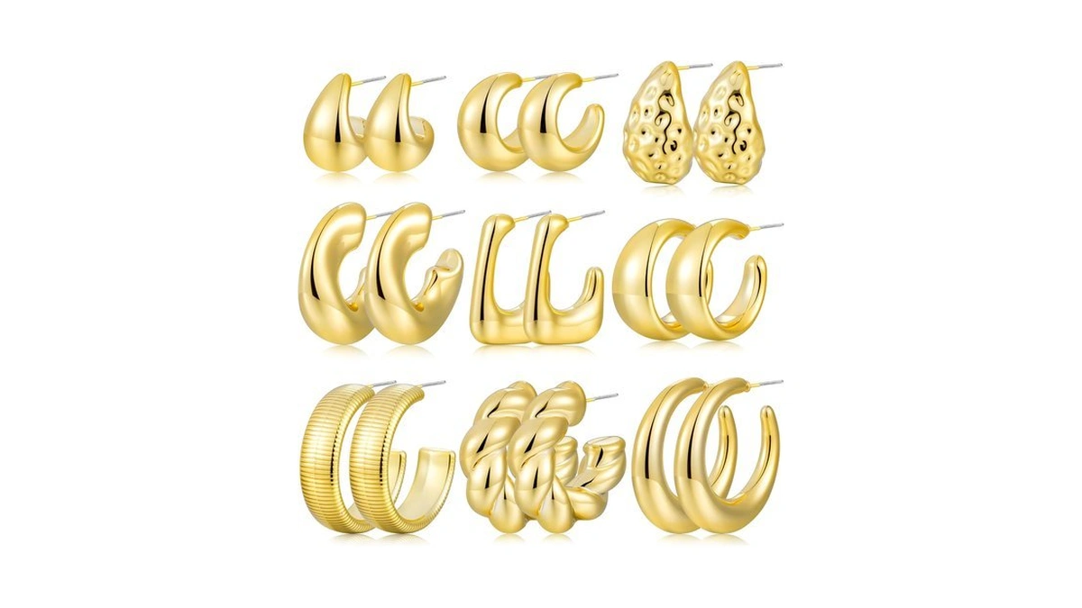 9 Pairs Gold Hoop Earrings For Women Trendy, Thick Twisted