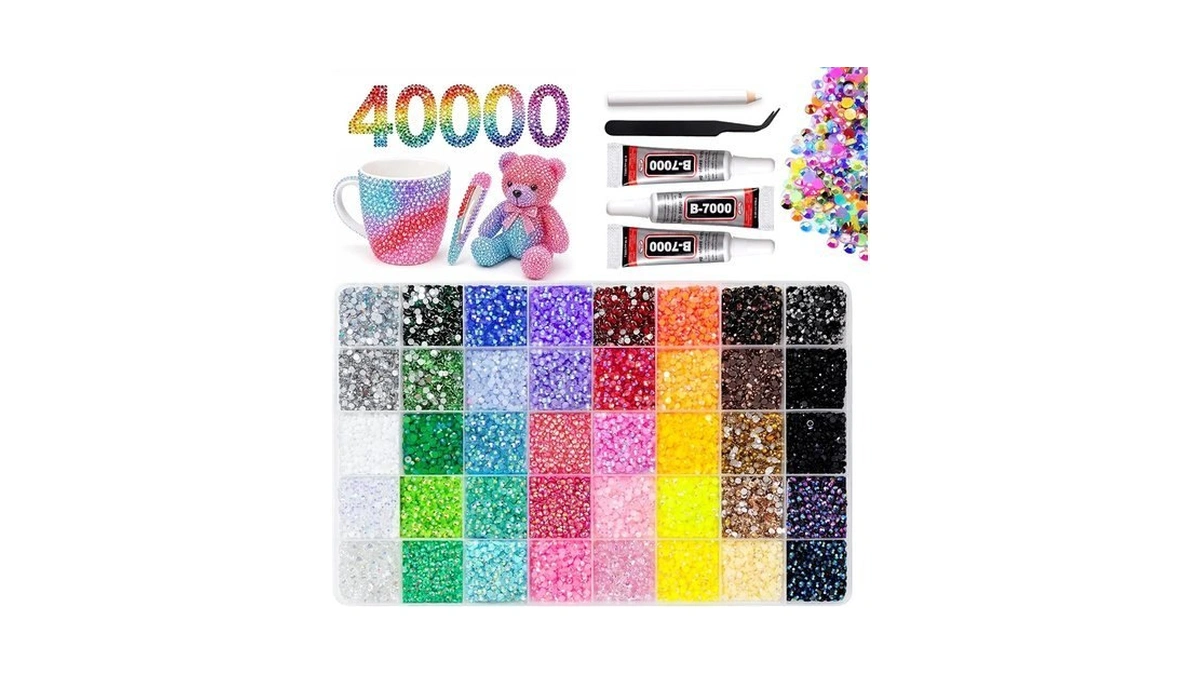 40,000 Pcs 40-color Rhinestone Bedazzling Kit - 3mmss12 Flatback Gems