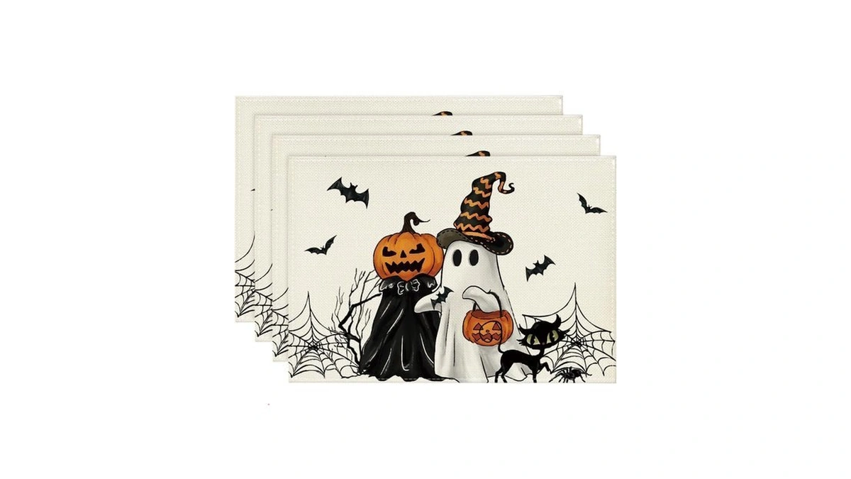 Artoid Mode Ghost Spider Web Halloween Placemats Set Of 4-12