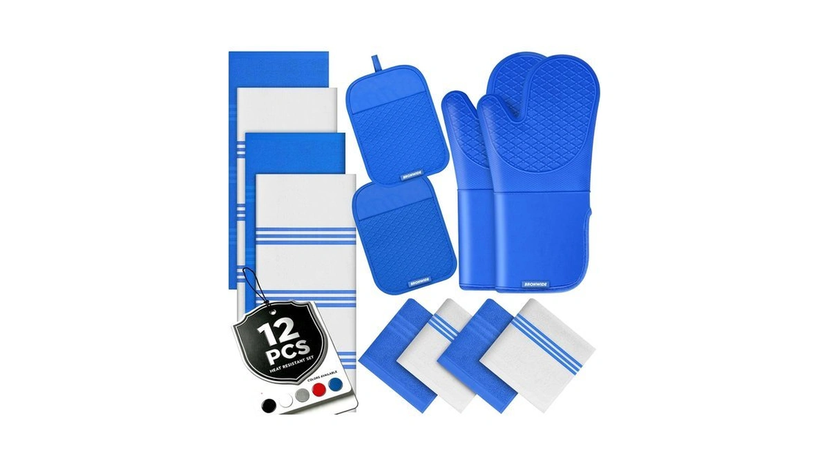 Silicone Oven Mitts And Pot Holders With Kitchen Towels And