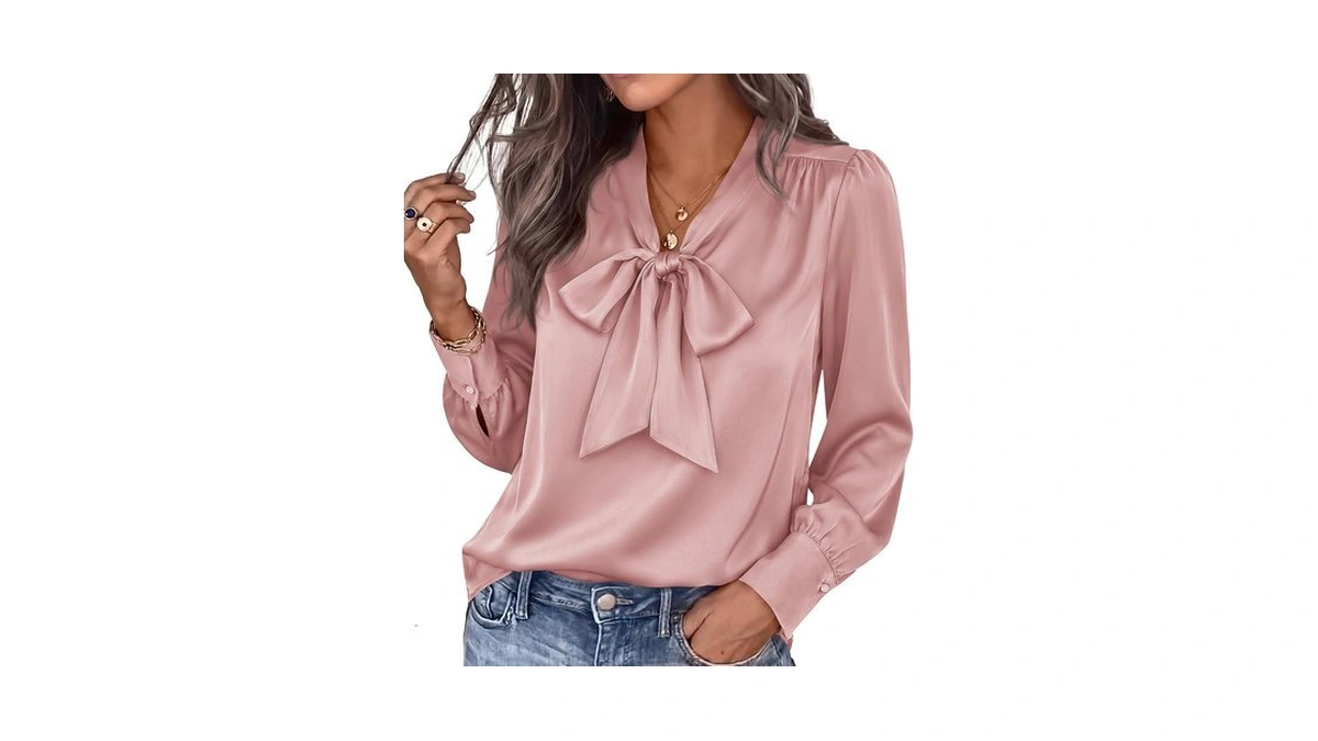 Btfbm Women Satin Blouses Bow Tie Work Business Casual Tops,pink,m