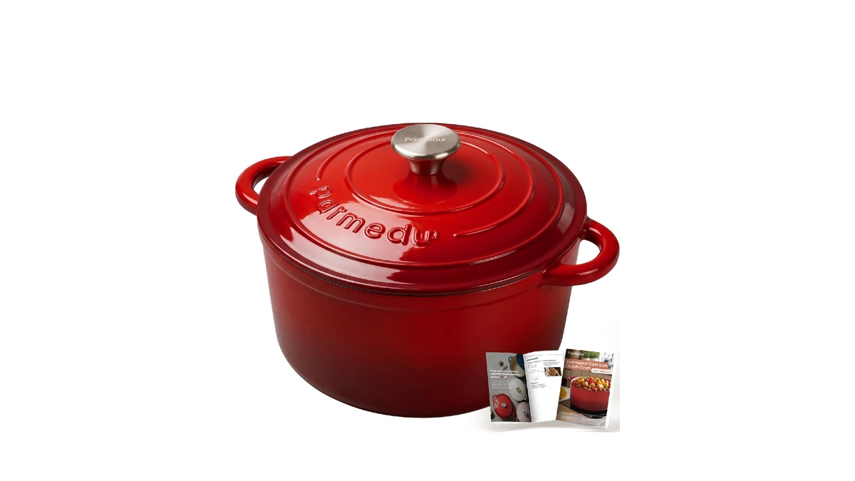 Parmedu 5.5qt Enameled Cast Iron Dutch Oven For Sourdough Bread