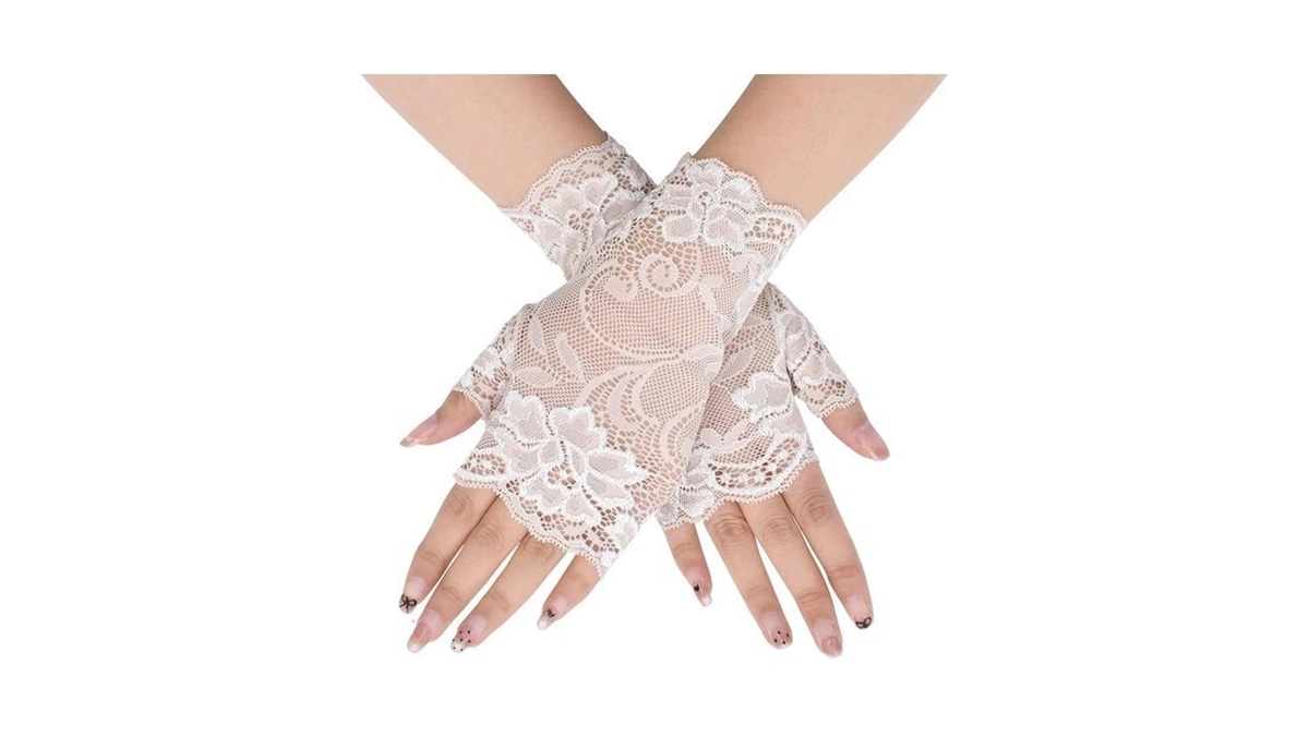 Teeyee Women Floral Lace Fingerless Gloves Elegant Party Wedding Accessory