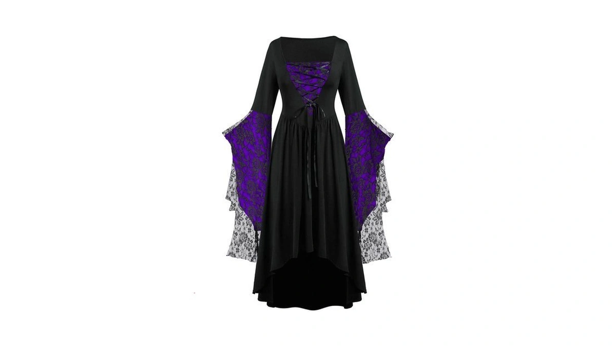 Witch Costume Women Plus Size Lace Butterfly Sleeve Gothic Halloween