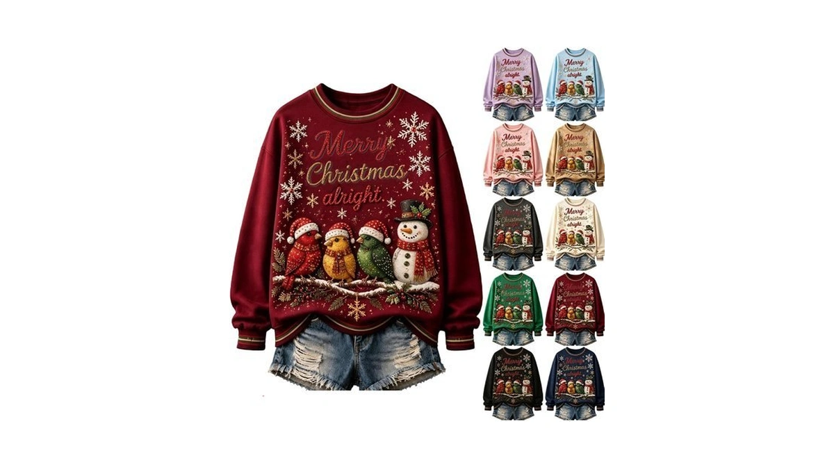 Womens Christmas Sweathirt Funny Long Sleeve Casual Crew Neck Tops