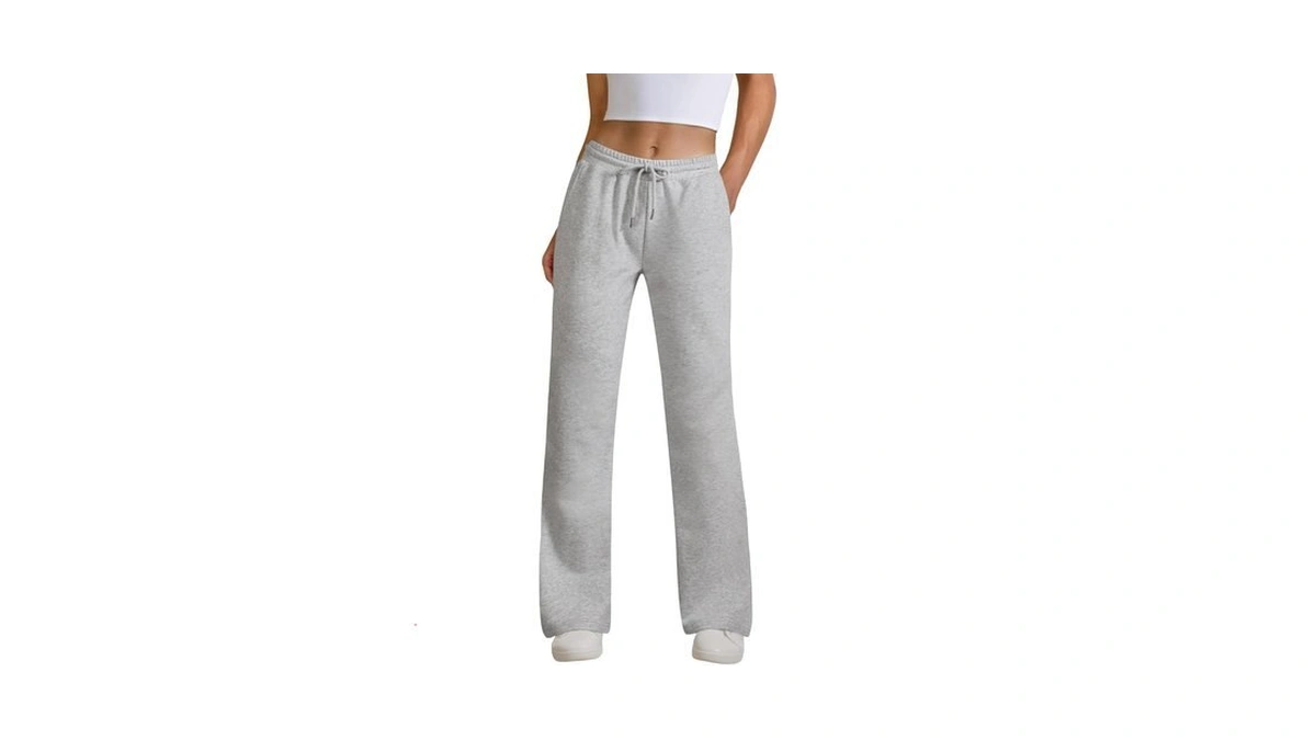Jekaoyi Womens Drawstring Sweatpants Straight Leg With Pockets Light Grey