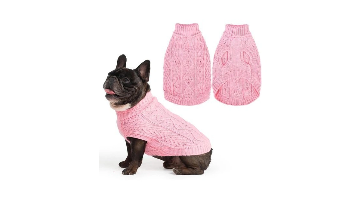 Pupteck Dog Sweater, Turtleneck Warm Knitted Pullover Coat, Thick Cable