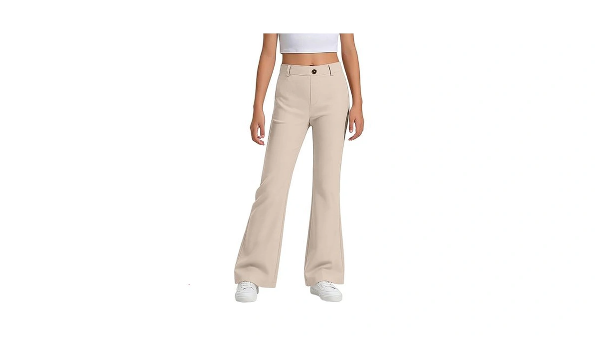 School Uniform Pants For Girls Flare High Waist Elastic Dress