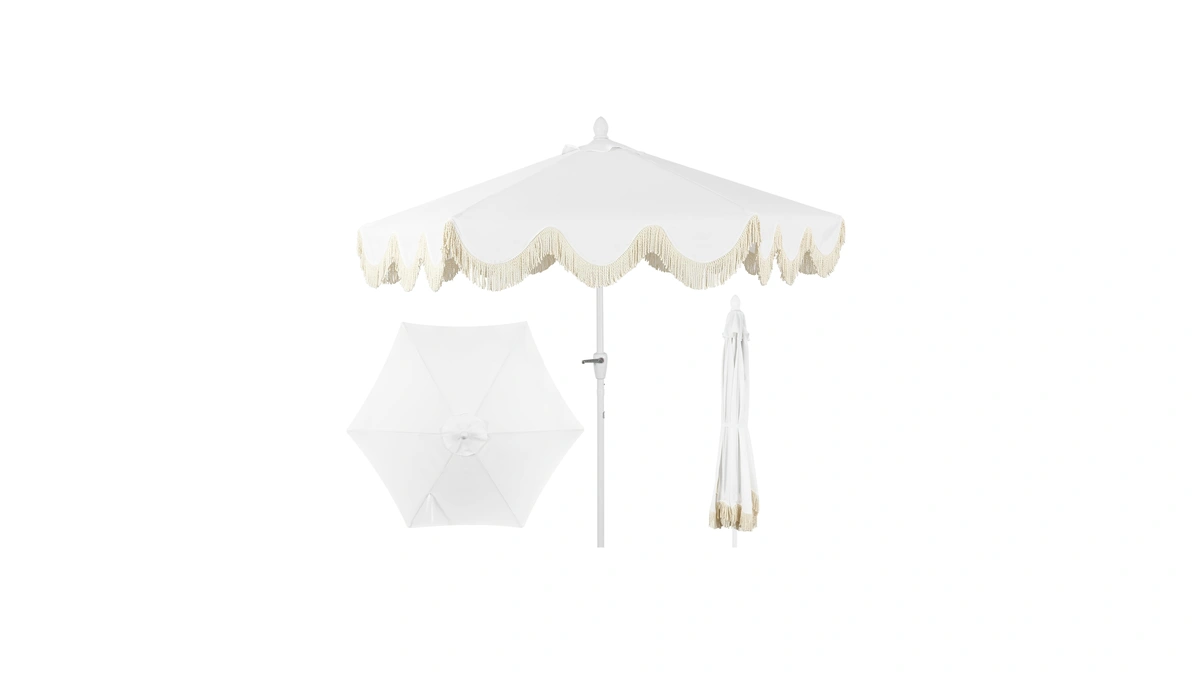Jonathan Y Collins 9' Scalloped Market Patio Umbrella, White