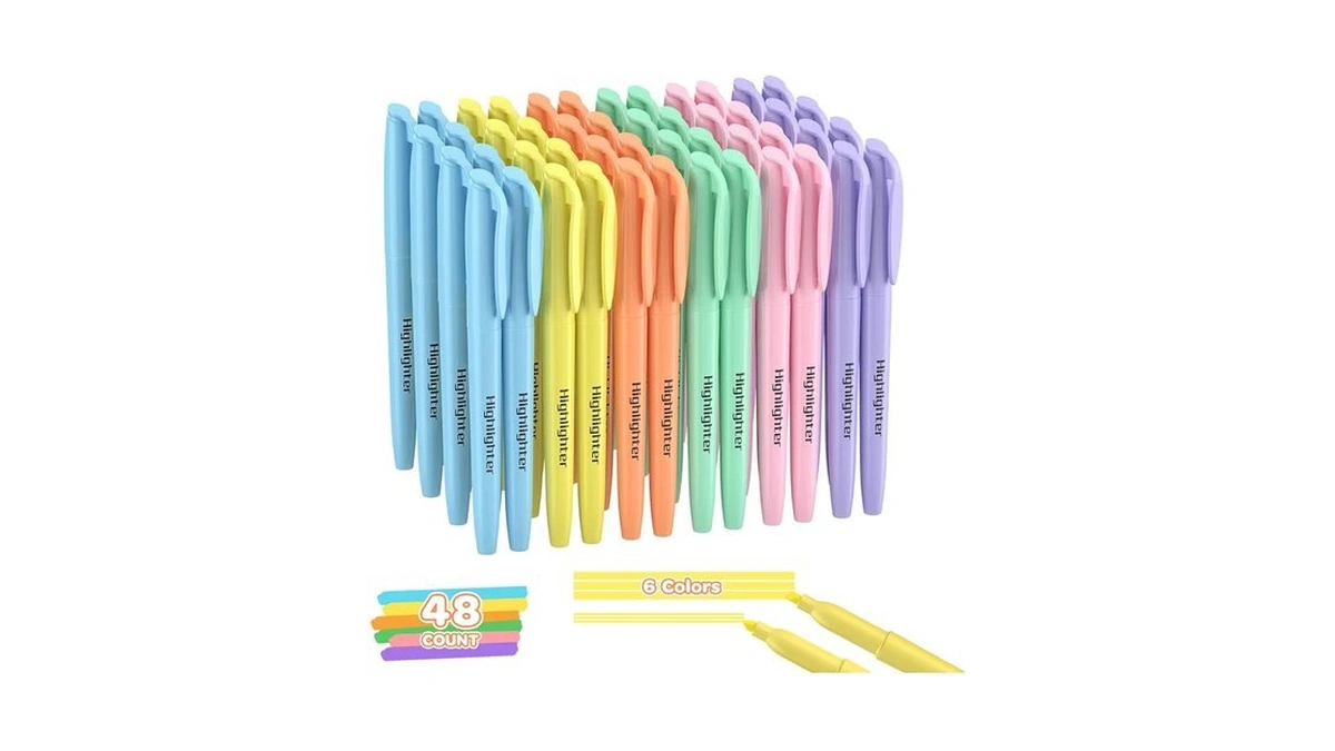 Qicewinly 48 Count Pastel Highlighters Bulk - 6 Assorted Soft