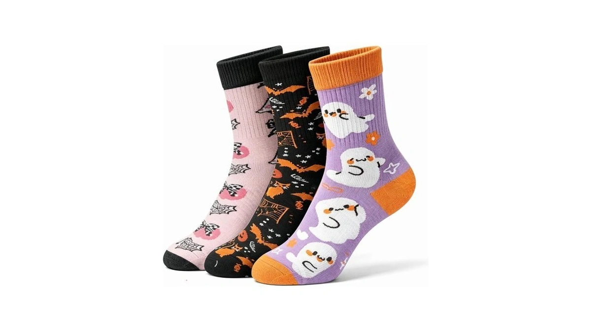 Cute Halloween Ghost Socks, 3 Pairs Bat Spider Web Men