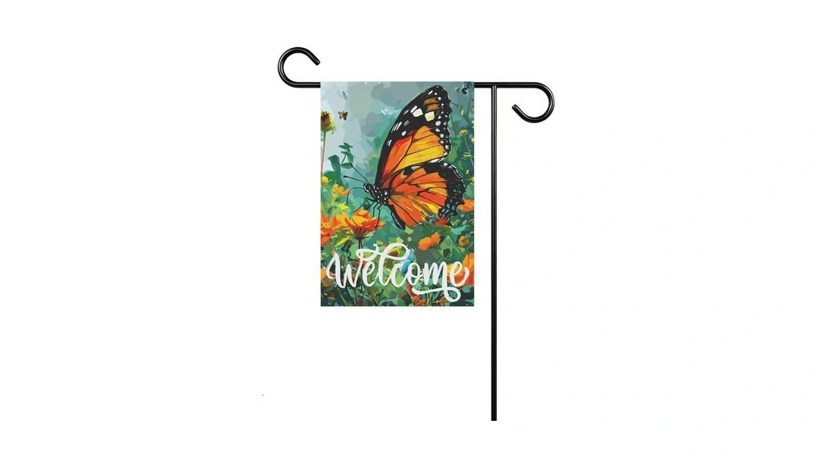Butterfly Flower Welcome Garden Flag 12 × 18 Inche Spring
