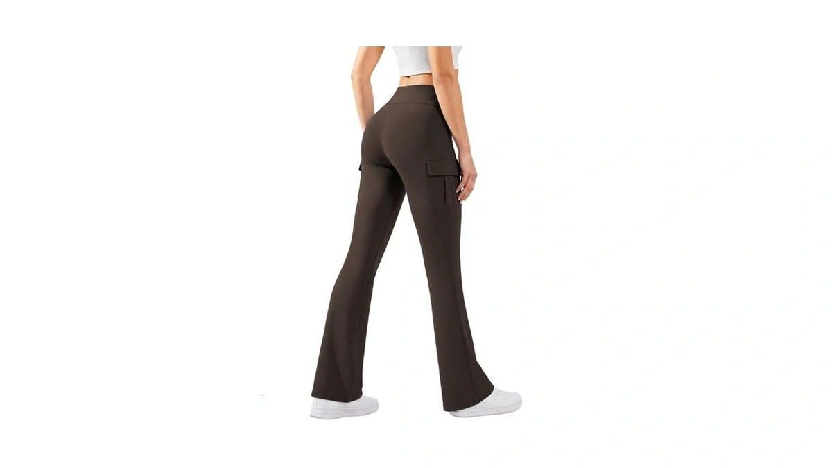 Keriffe Women Flare Leggings With Pockets Workout Yoga Pants Brown