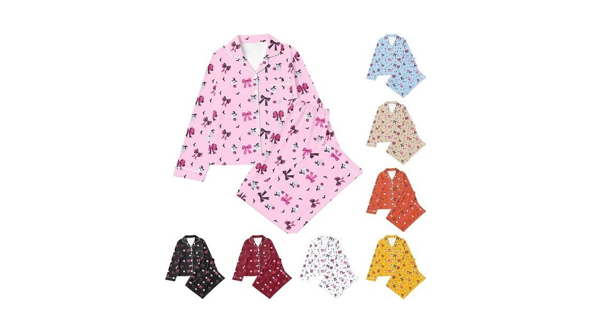 Halloween Pajamas,womens Halloween Pajamas Long Sleeved Button Wide Leg Pant