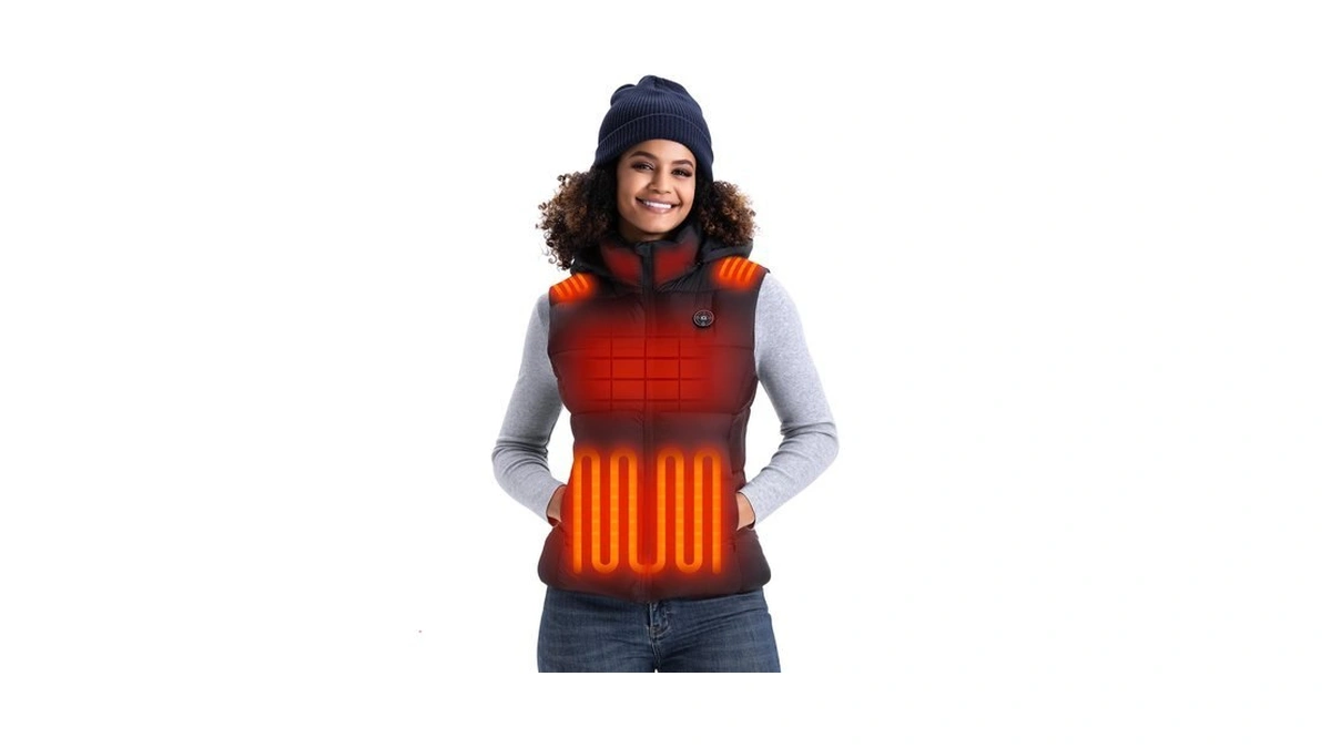 Women's Heated Vest With Detachable Hood, 15 Heating Zone Heated