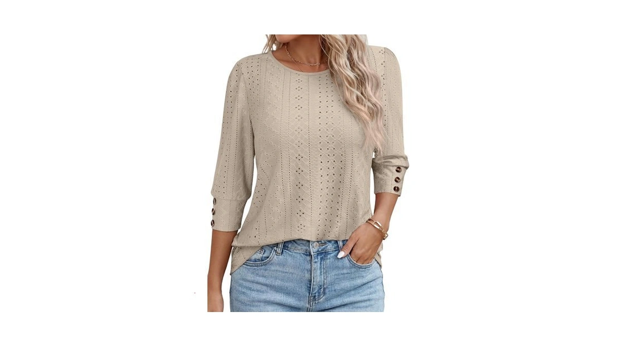 Anrabess Womens Tops 3/12 Sleeve Fall Blouses,khaki,xl
