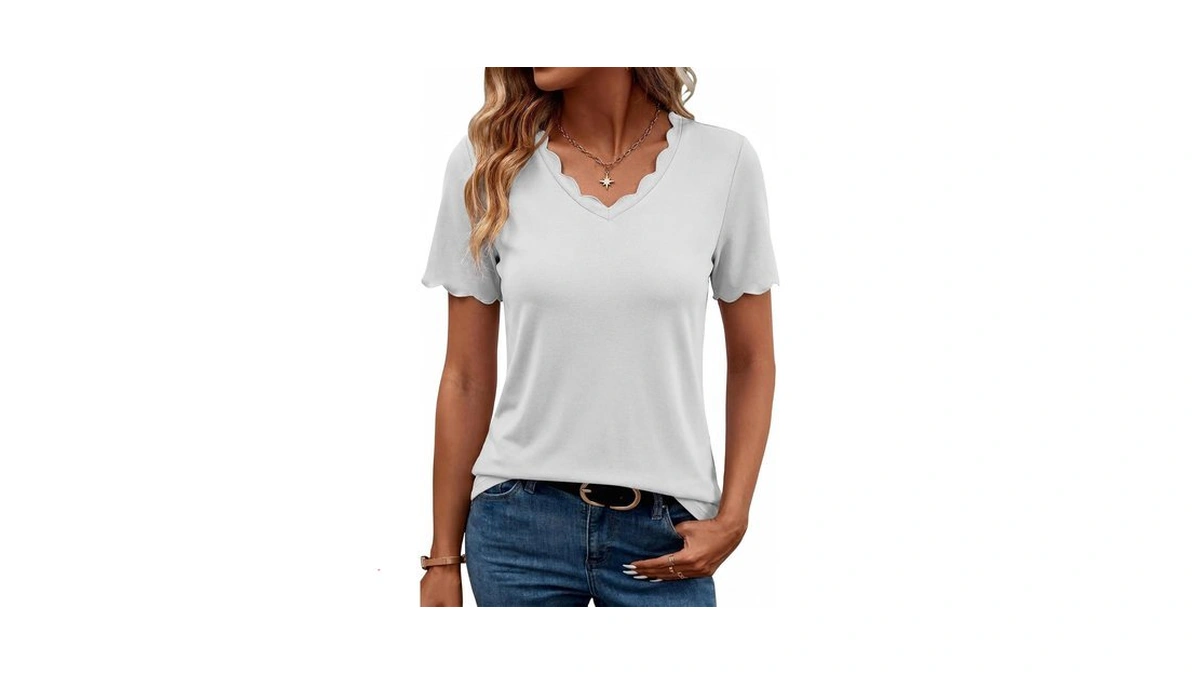 Humordream Womens Short Sleeve Tops V Neck Casual Summer T