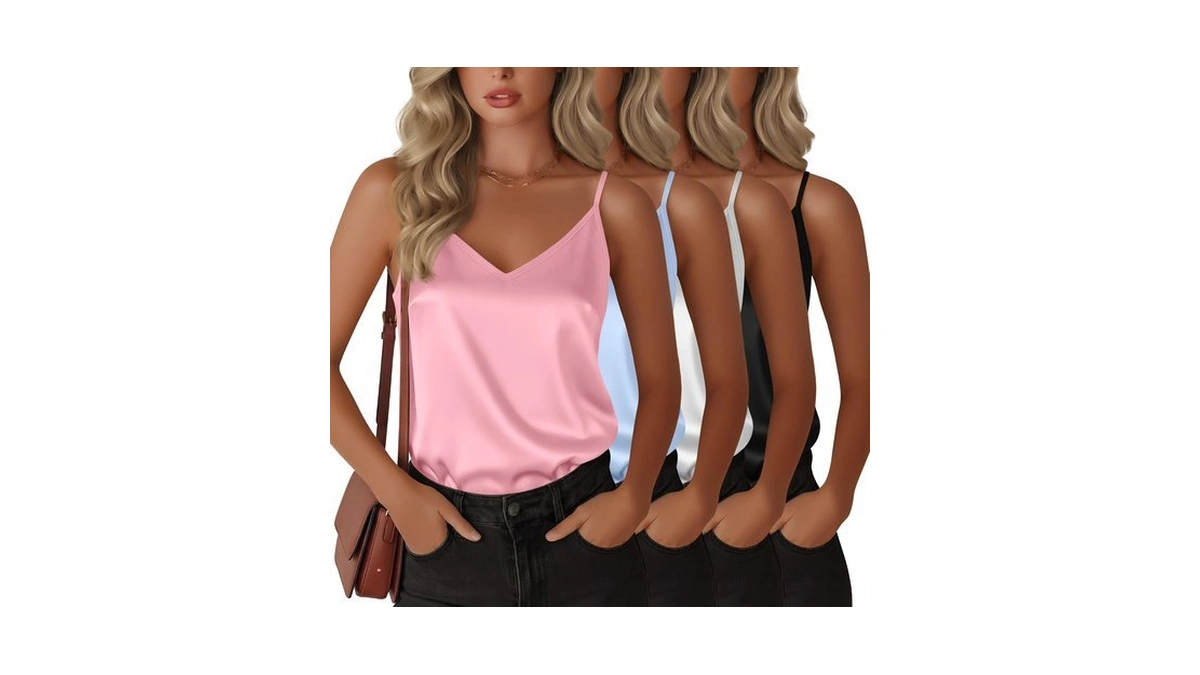 Baggyfly 4 Pack Womens Silk Camisole Tank Tops, 4-color, Medium
