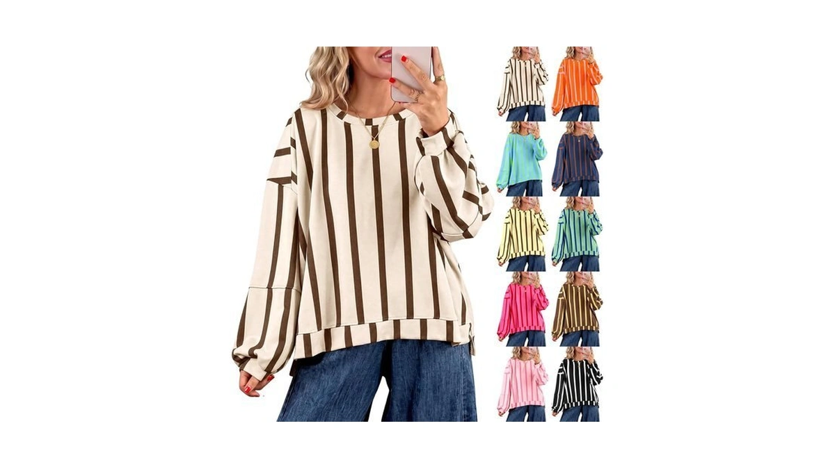 Oversized Striped Sweatshirt Women Crewneck Long Sleeve Pullover Sweatshirt