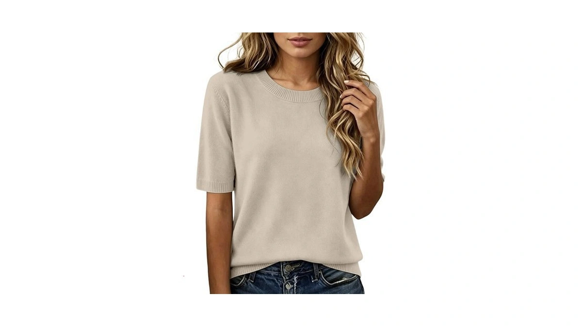 Short Sleeve Sweater For Women Lightweight Business Dressy Casual Crewneck