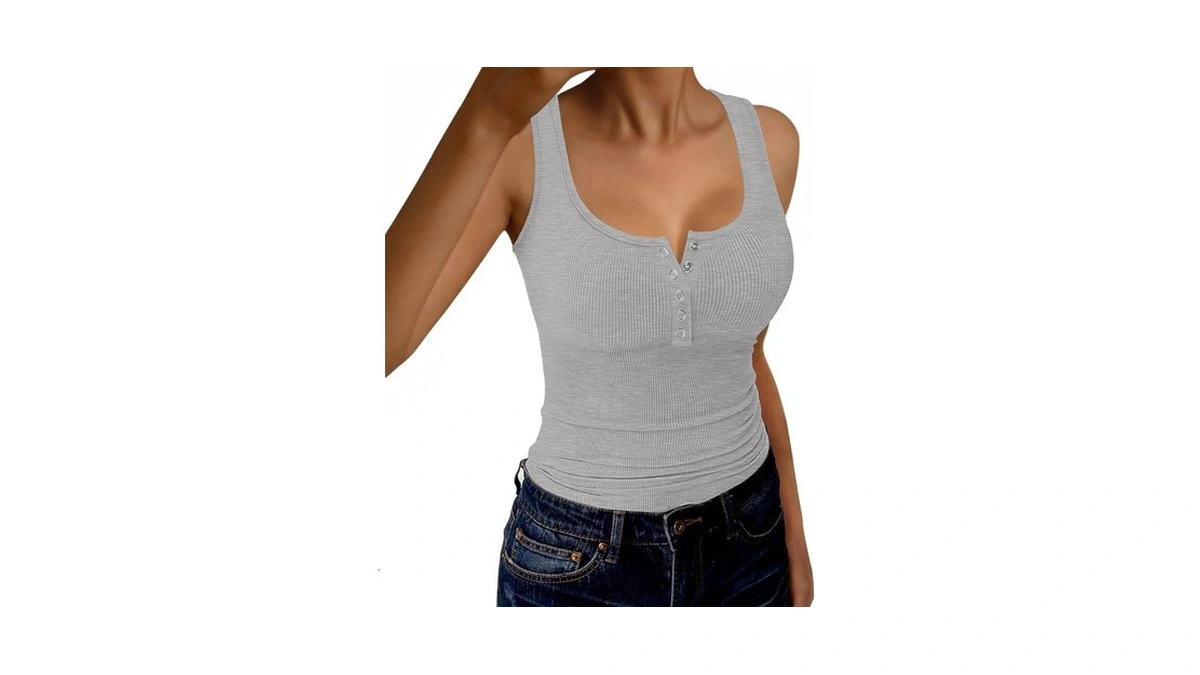 Gkbk Womens Backless Henley Tank Tops Scoop Neck Low Cut