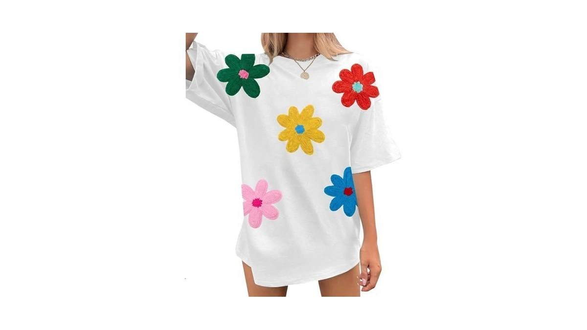 Qixyn Oversized Floral Shirt For Women Vintage Daisy Flower Graphic