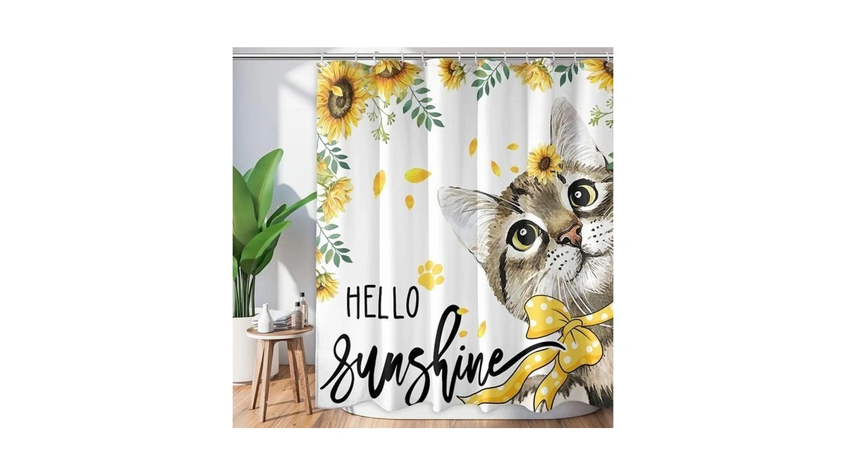 Roszwtit Hello Sunshine Cat Shower Curtain For Bathroom Decor With