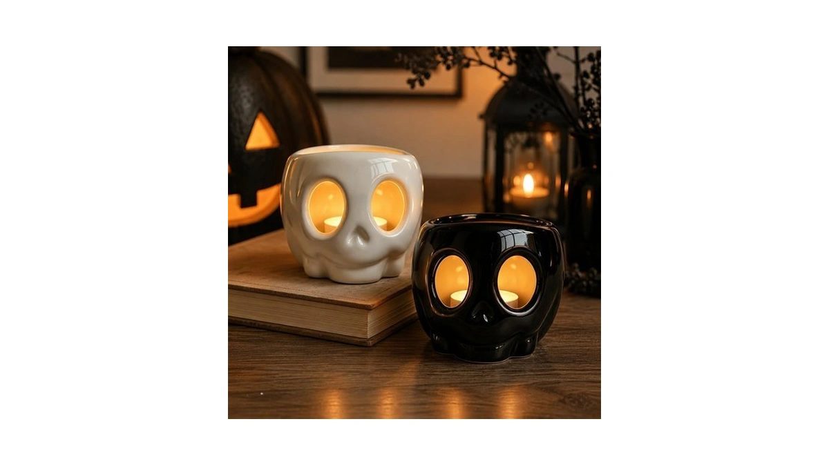 Halloween Decorations Indoor - Skull Candle Holder Set For Home