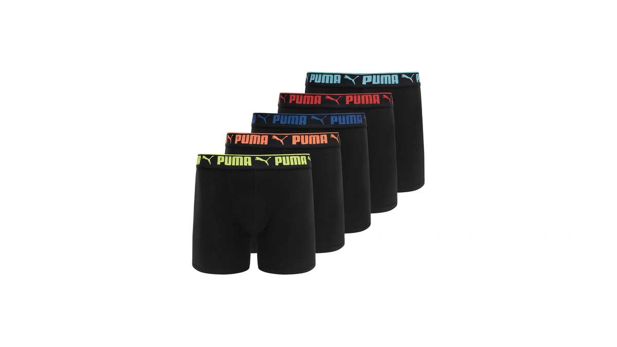 Puma Men's 5-pack Performance Boxer Briefs, Black/multicolor, Medium