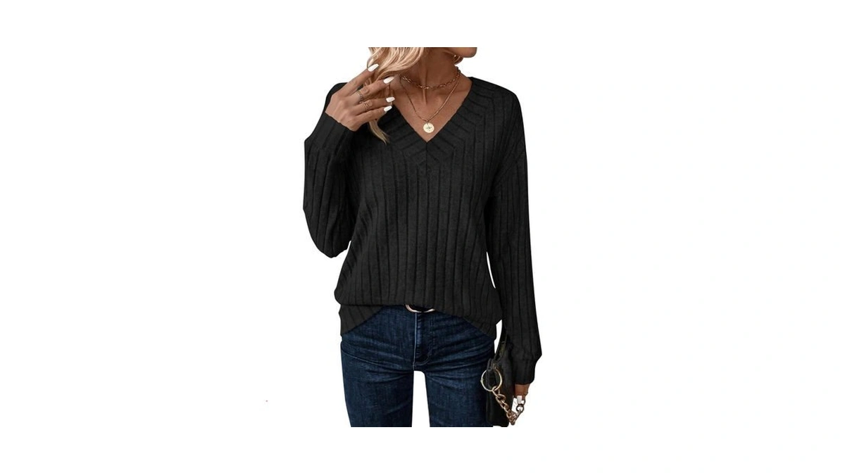 Justfashionnow Womens Long Sleeve Tops V Neck Tunic Sweaters (black,