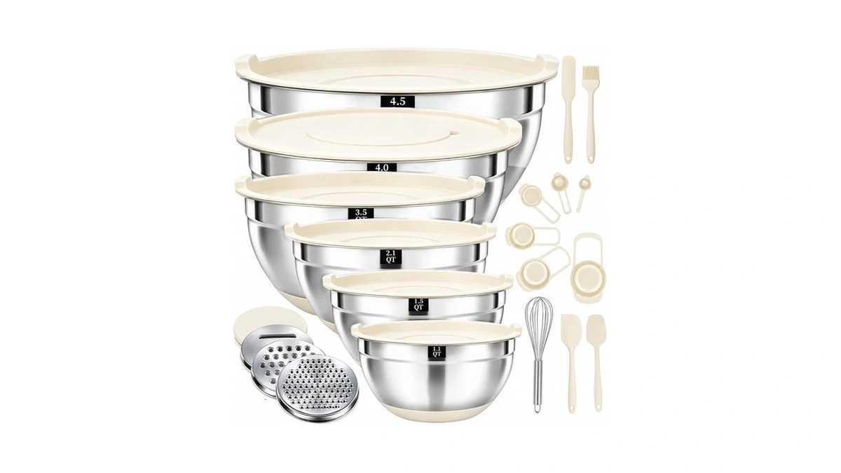 Greenloom 21 Pcs Khaki Mixing Bowls With Lids Set, Size