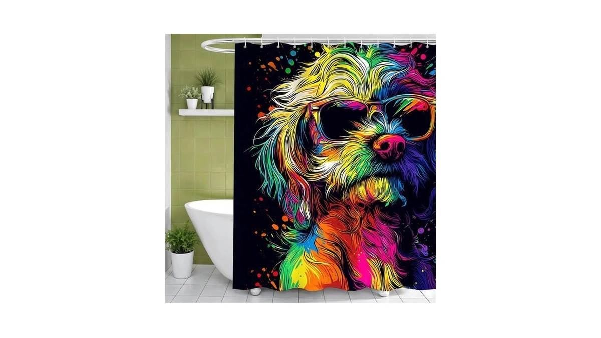 Anna Queen Colorful Dog Shower Curtain With Hooks 72 X