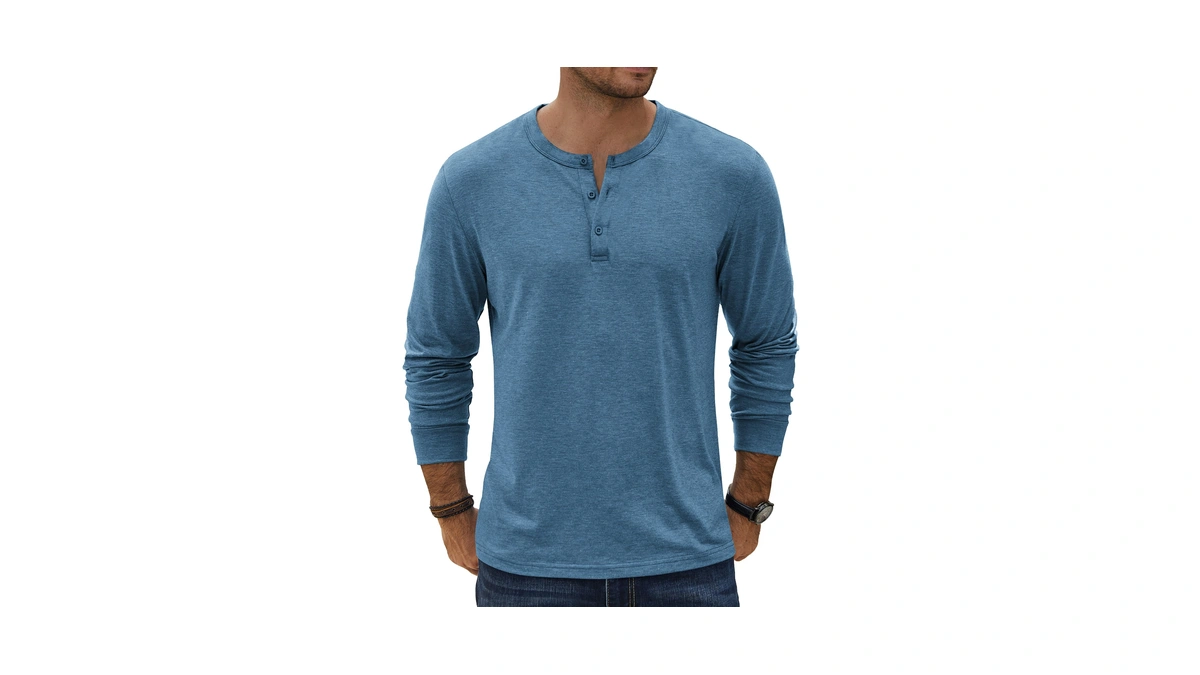 Coofandy Men's Henley Shirts Long Sleeve Casual Vintage Pullover Tees