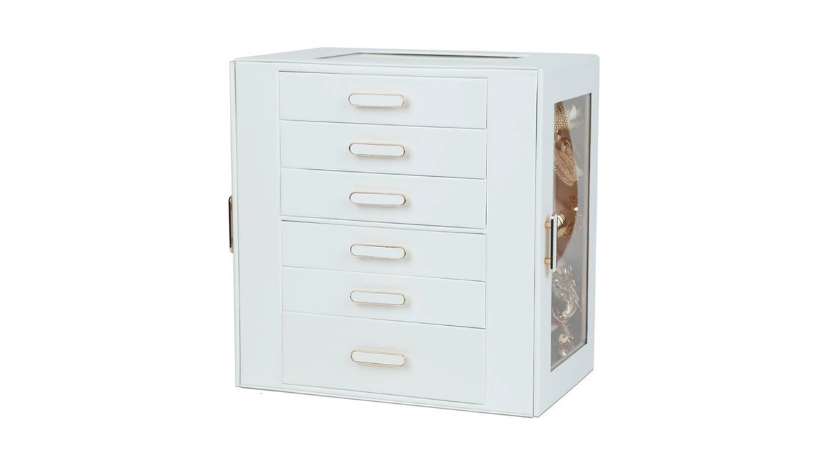 Boovo Clear Lid Jewelry Box,big 6 Layers Jewelry Organizer (white,