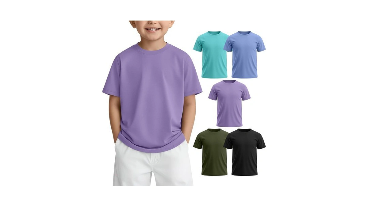 Lessonzoo 5 Pack Toddler Boys Short Sleeve Shirts, 5-color, 3t