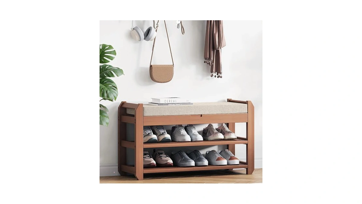 Acswod 27.6" Entryway Shoe Rack Bench With Cushion, 2-tier Storage