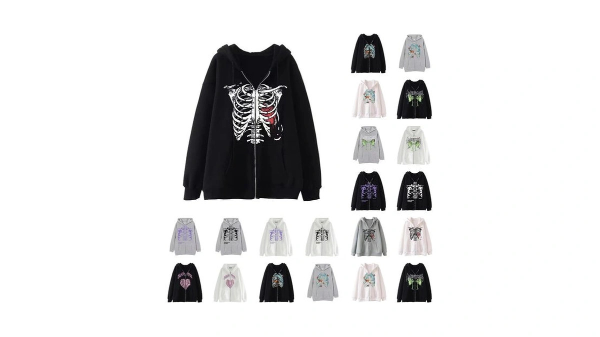Gahiedim Skeleton Sweater,skeleton Hoodie Women Men Zip Up Oversized Y2k