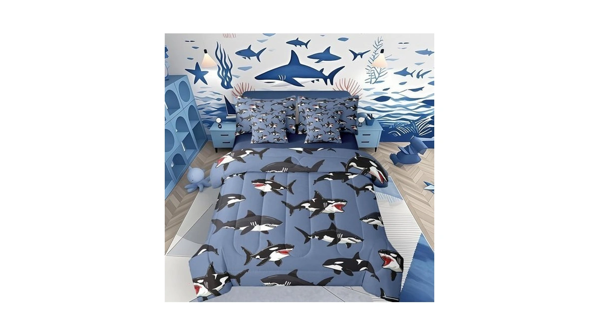 Erosebridal Black Killer Whale Comforter Set 7 Piece Bed In