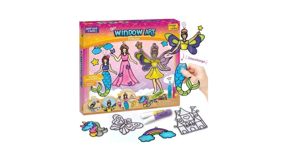 Imagimake Window Art - Princess, Mermaid, Unicorn 16 Pieces Suncatcher