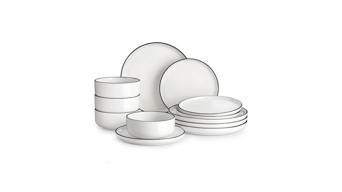 Malacasa Plates And Bowls Sets, 12 Pieces Modern Porcelain Dinnerware