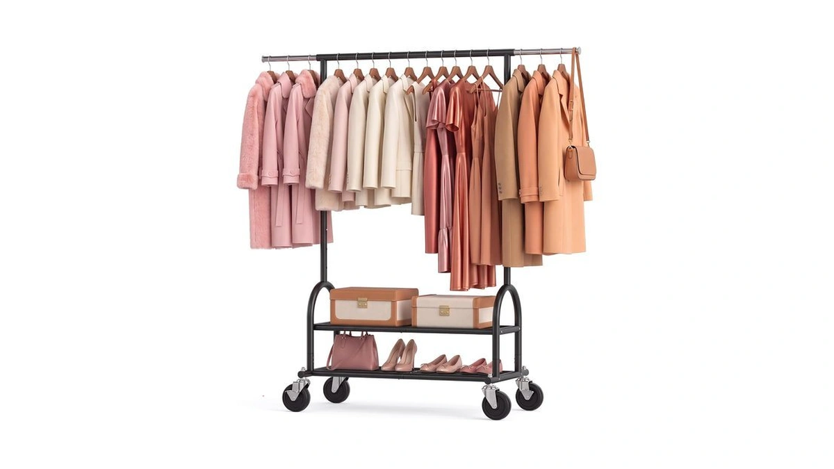 Heavy Duty Metal Clothes Rack Load 586 Lbs, Height‑adjustable Rolling