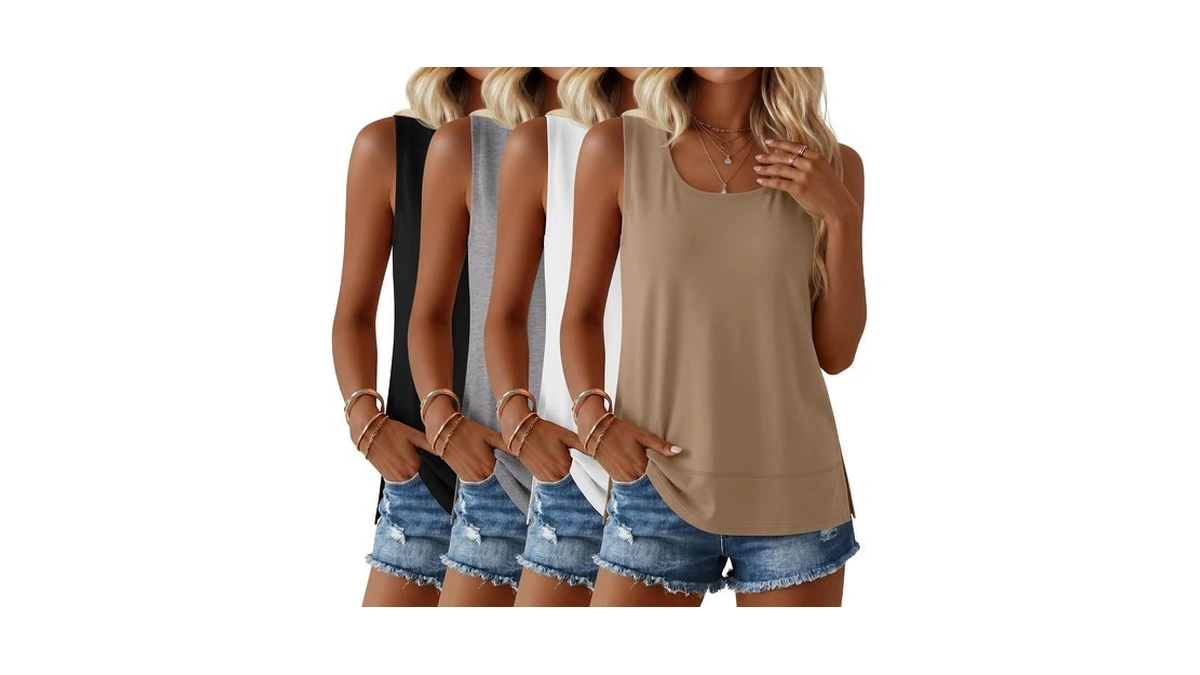 Huukeay 4 Pack Womens Tank Tops Sleeveless Shirts, 4-color, Small