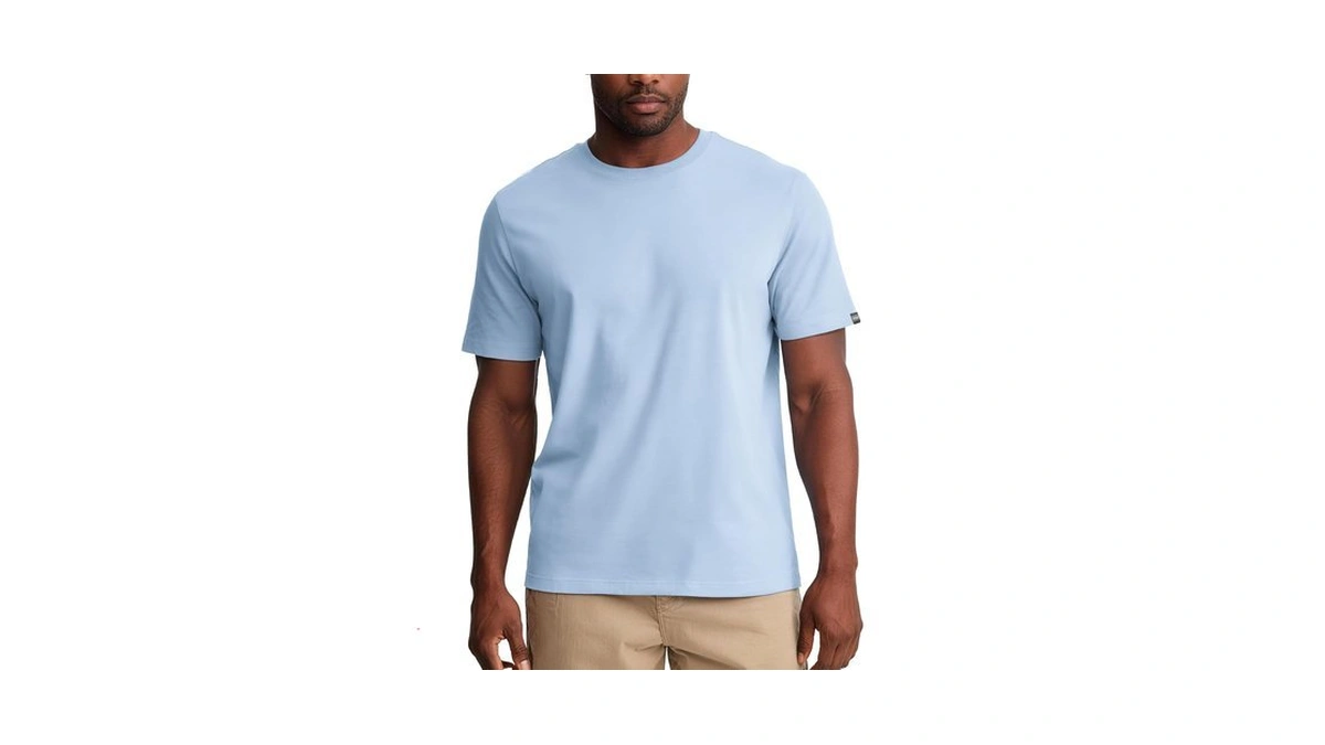 Ivovfanzy Mens T-shirt Relaxed Fit Plain Solid Crewneck Light Blue