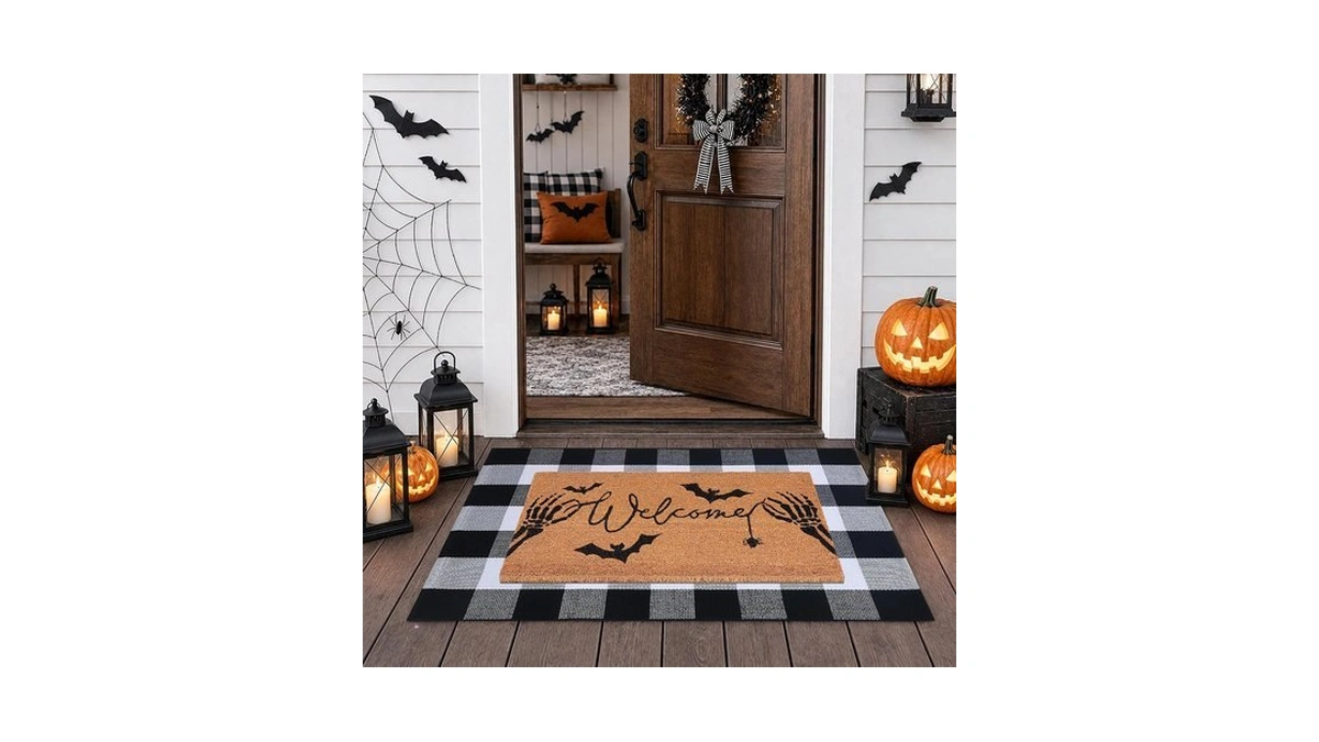 Fallovea Halloween Welcome Door Mat Combo Set, Skeletal Hand Coco