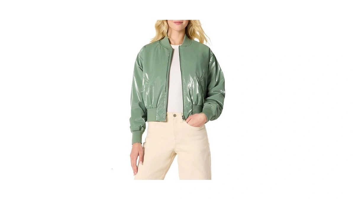Amazon Essentials Women's Relaxed-fit Denim Bomber Jacket, Sage Green, Xx-large