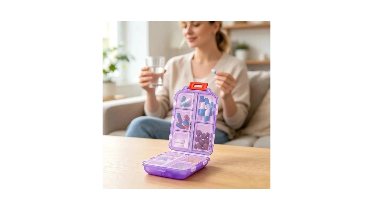 Travel Pill Storage Box Foldable 10 Compartment For Vitamin Tablet