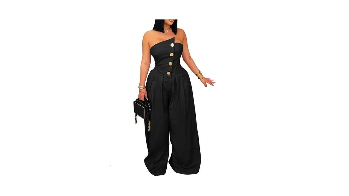 Nrthye Women Strapless Tube Top Wide Leg Jumpsuit Summer Romper