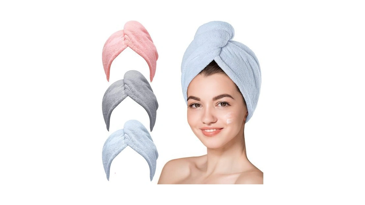 Hicober Microfiber Hair Towel Wrap For Women, Blue Grey Pink,