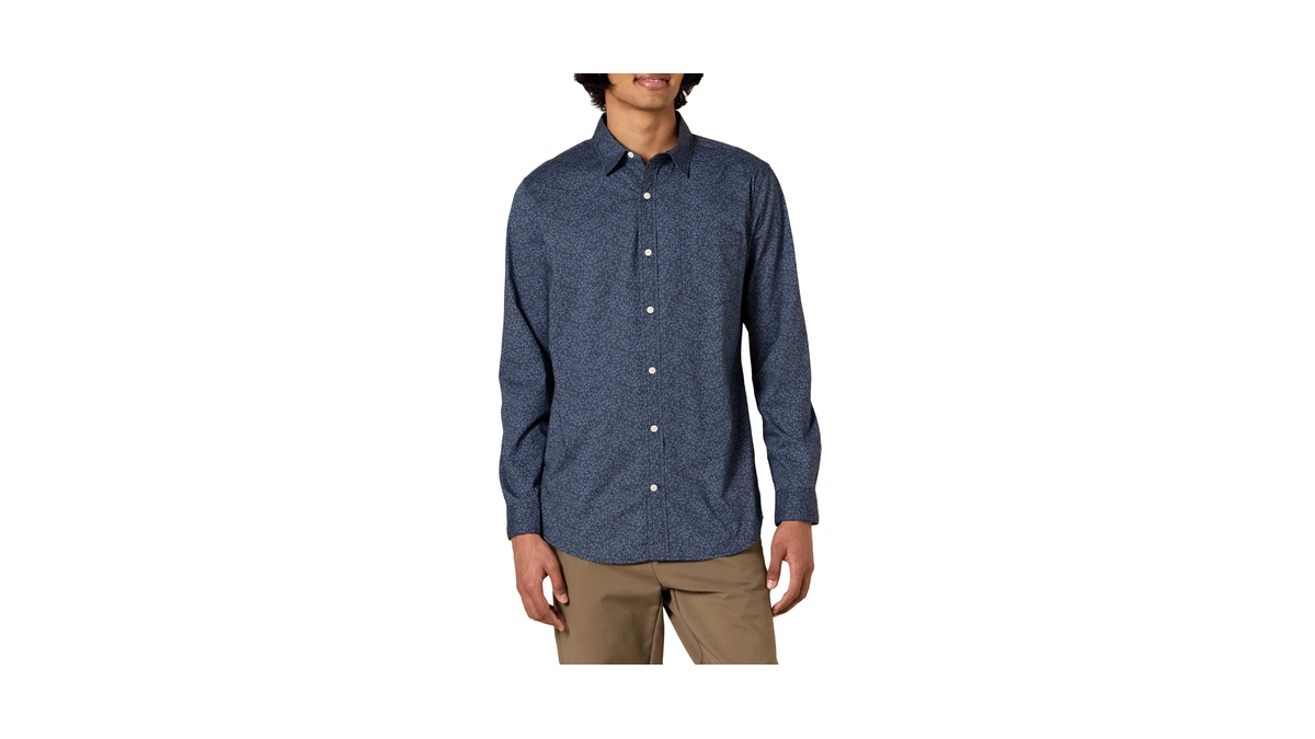 Amazon Essentials Men's Long-sleeve Slim-fit Stretch Poplin Shirt Shirt, Navy,