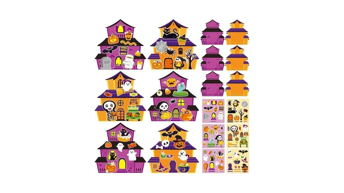 Cy2side Halloween Haunted House Stickers Scene - 12 Set Make